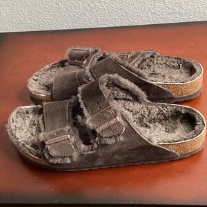 Birkenstock Arizona Shearling Suede Leather Sandal